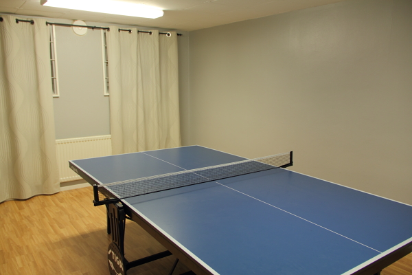 The recreation room's ping pong table